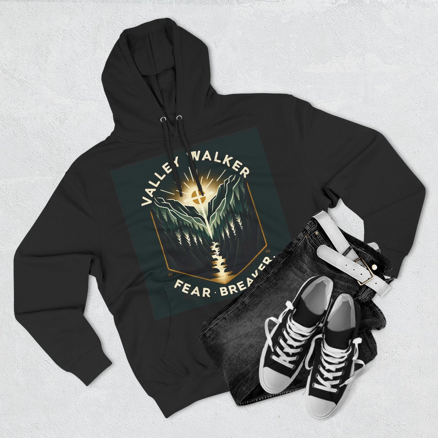 Valley Walker Fleece Hoodie - Fear Breaker, Cozy Hoodie, Inspirational Sweatshirt, Nature Lover Gift, Adventure Apparel