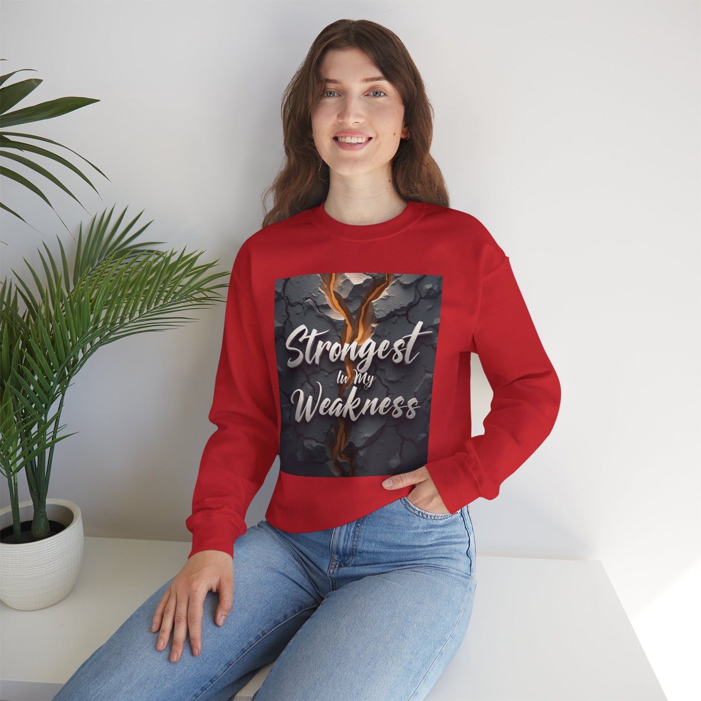 Inspirational Crewneck Sweatshirt - ‘Strongest to My Weakness’ | Cozy Gift, Motivational Wear, Unisex Apparel, Self-Care, Casual Style