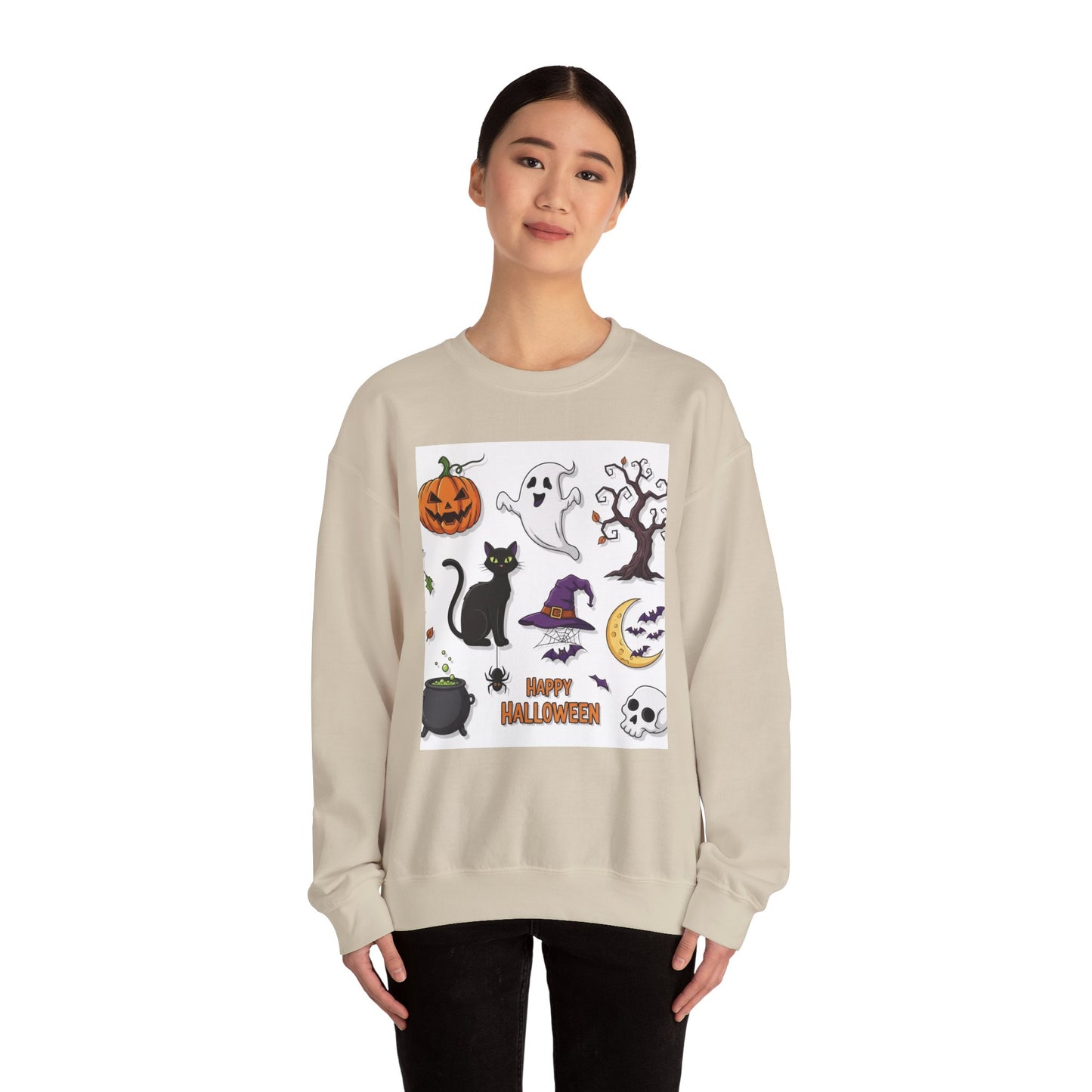 Halloween Spirit Crewneck Sweatshirt - Unisex, Cozy Halloween Gift, Fall Apparel, Spooky Season Sweater, Ghost & Pumpkin Sweatshirt