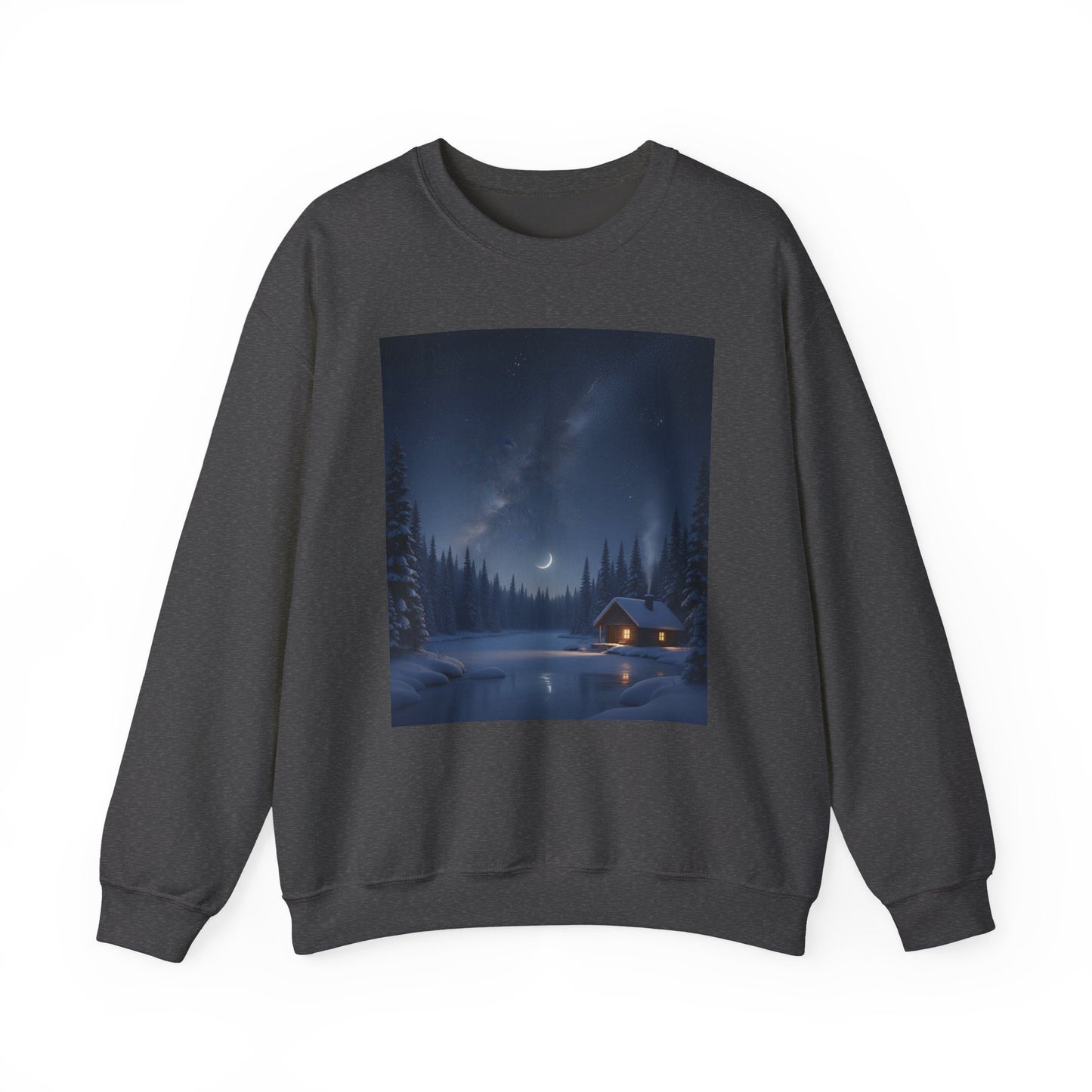Cozy Cabin Night Sweatshirt | Unisex Heavy Blend Crewneck | Winter Apparel, Nature Lover Gift, Cozy Outfit, Gift for Him/Her