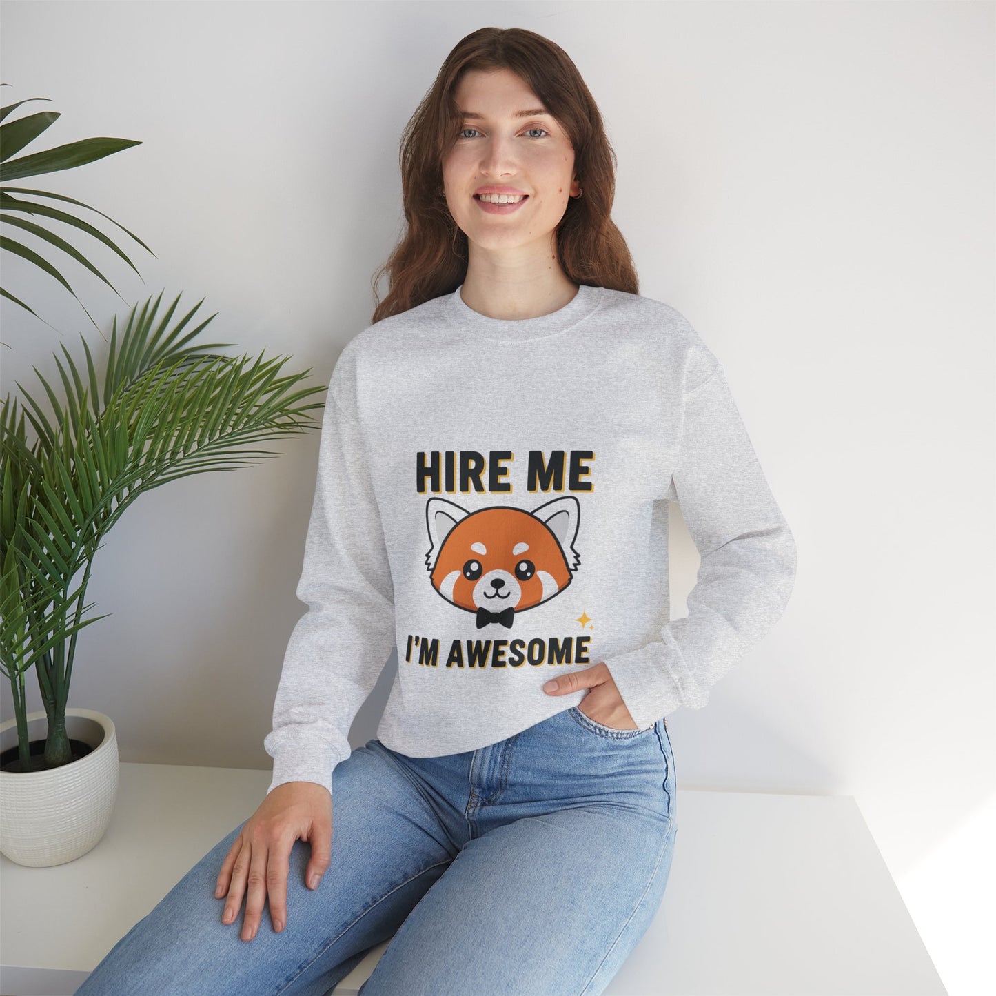 Awesome Hire Me Crewneck Sweatshirt, Funny Job Sweatshirt, Gift for Job Seekers, Casual Wear, Unisex Sweatshirt, Cute Animal Design
