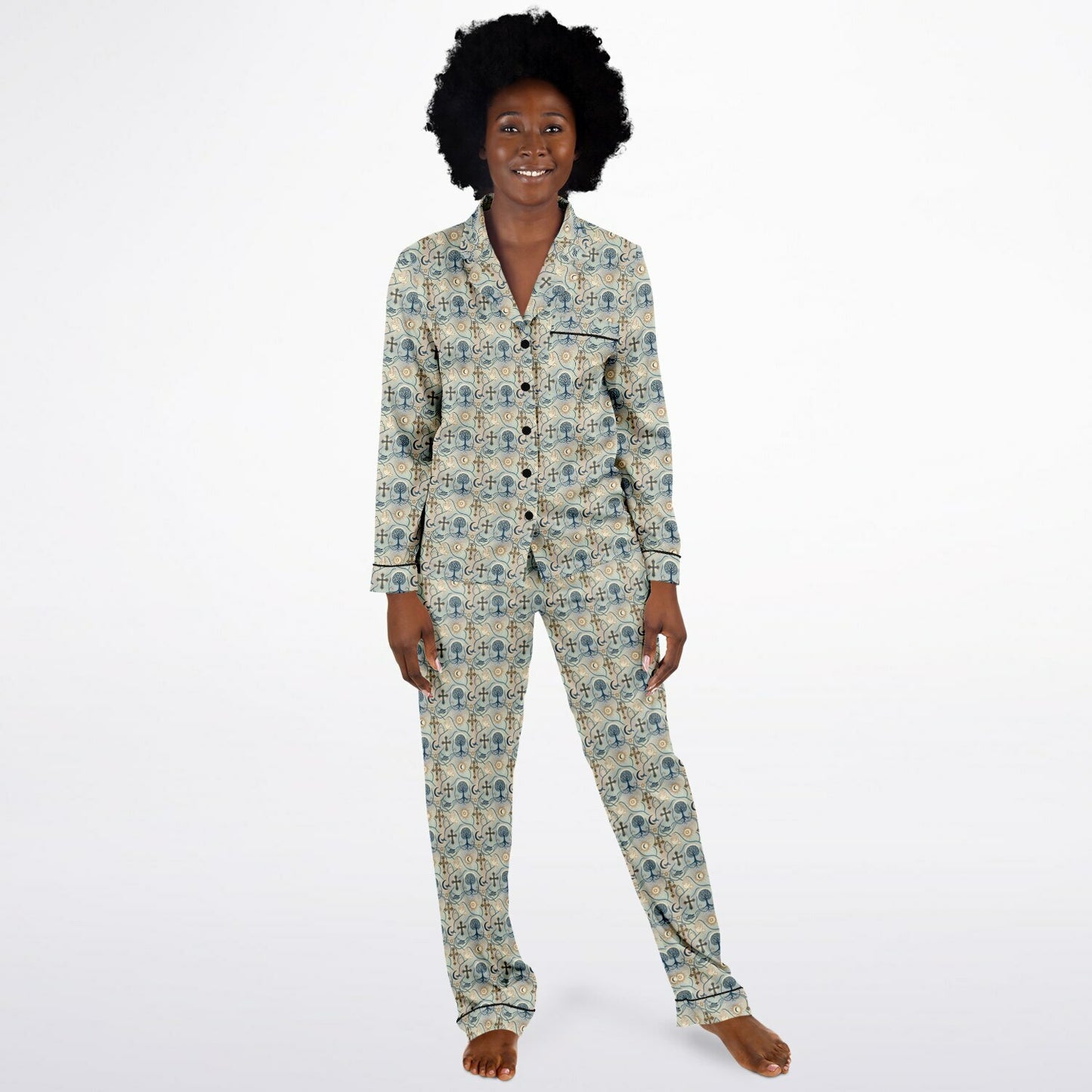 Women's Satin Pajamas - AOP