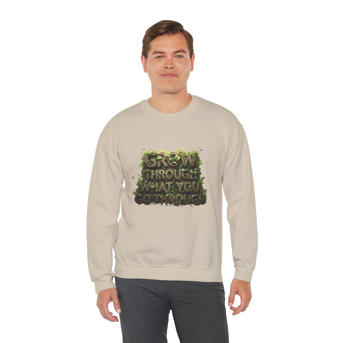 Nature-Inspired Motivational Sweatshirt, 'Grow Through What You Go Through' Crewneck, Cozy Gift for Nature Lovers