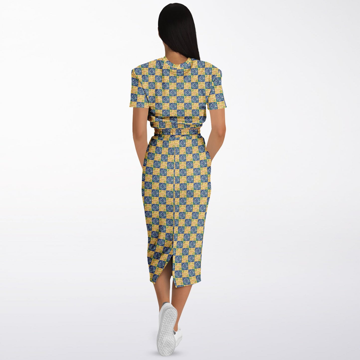 Athletic Cropped Short Sleeve Sweatshirt and Long Pocket Skirt Set – AOP