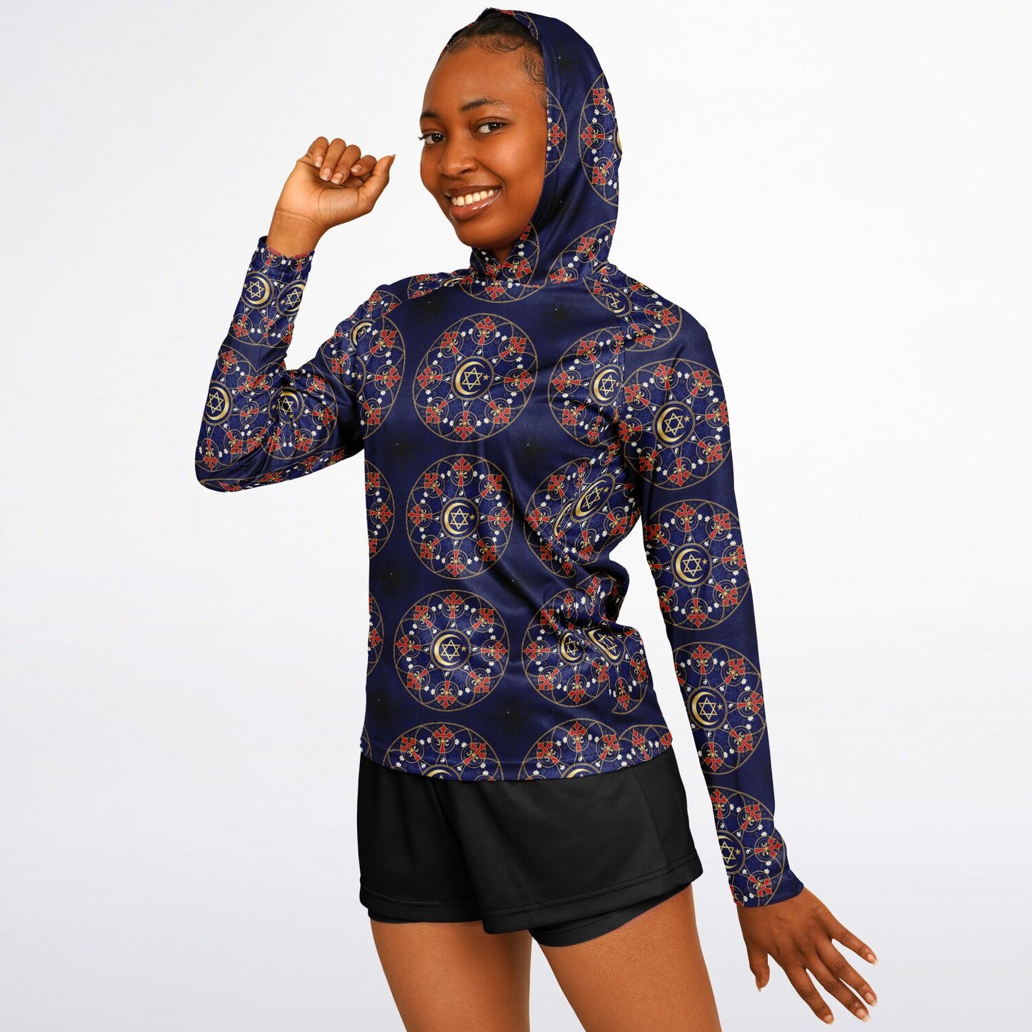 Women's Long Sleeve Hooded Performance Shirt - AOP