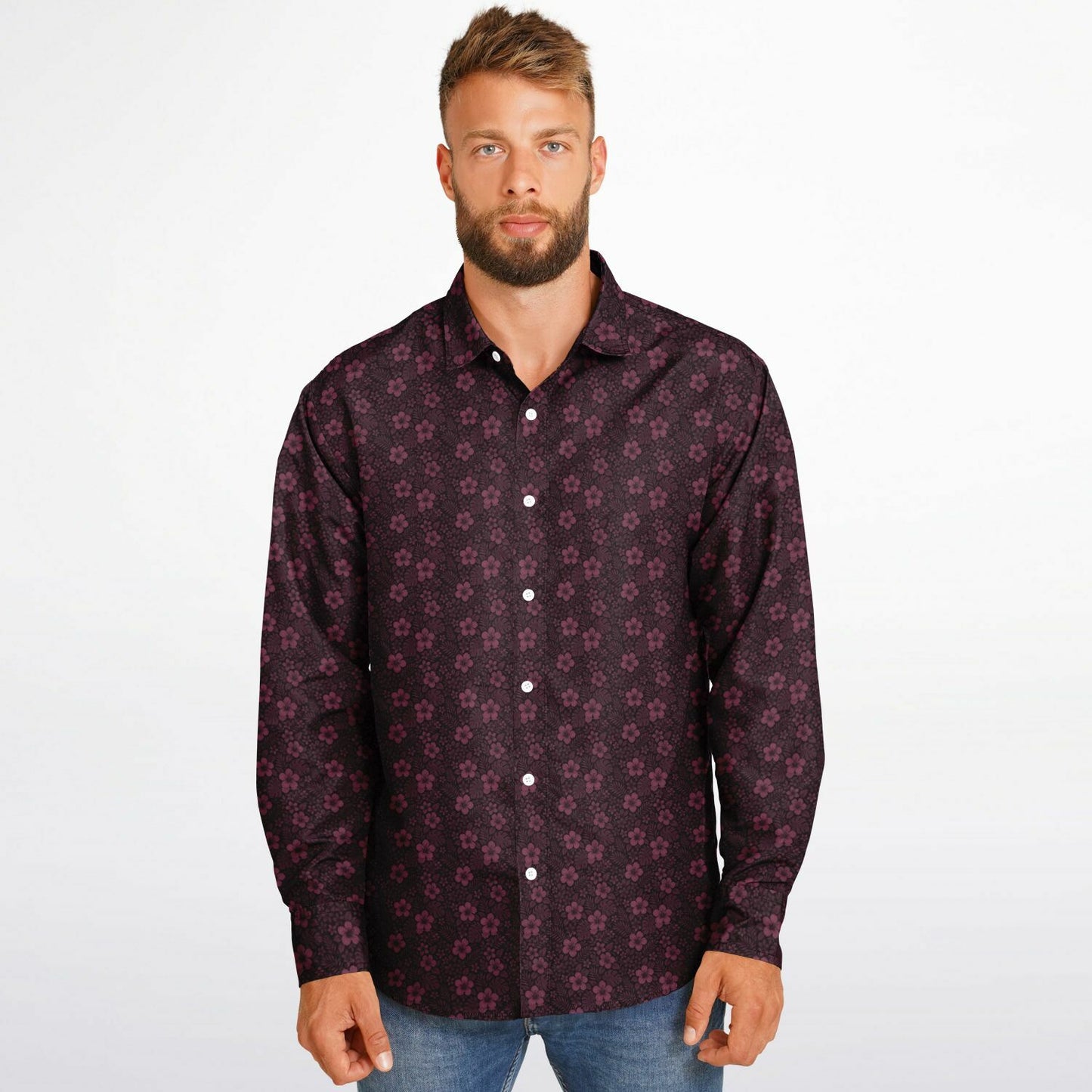 Long Sleeve Button Down Shirt - AOP