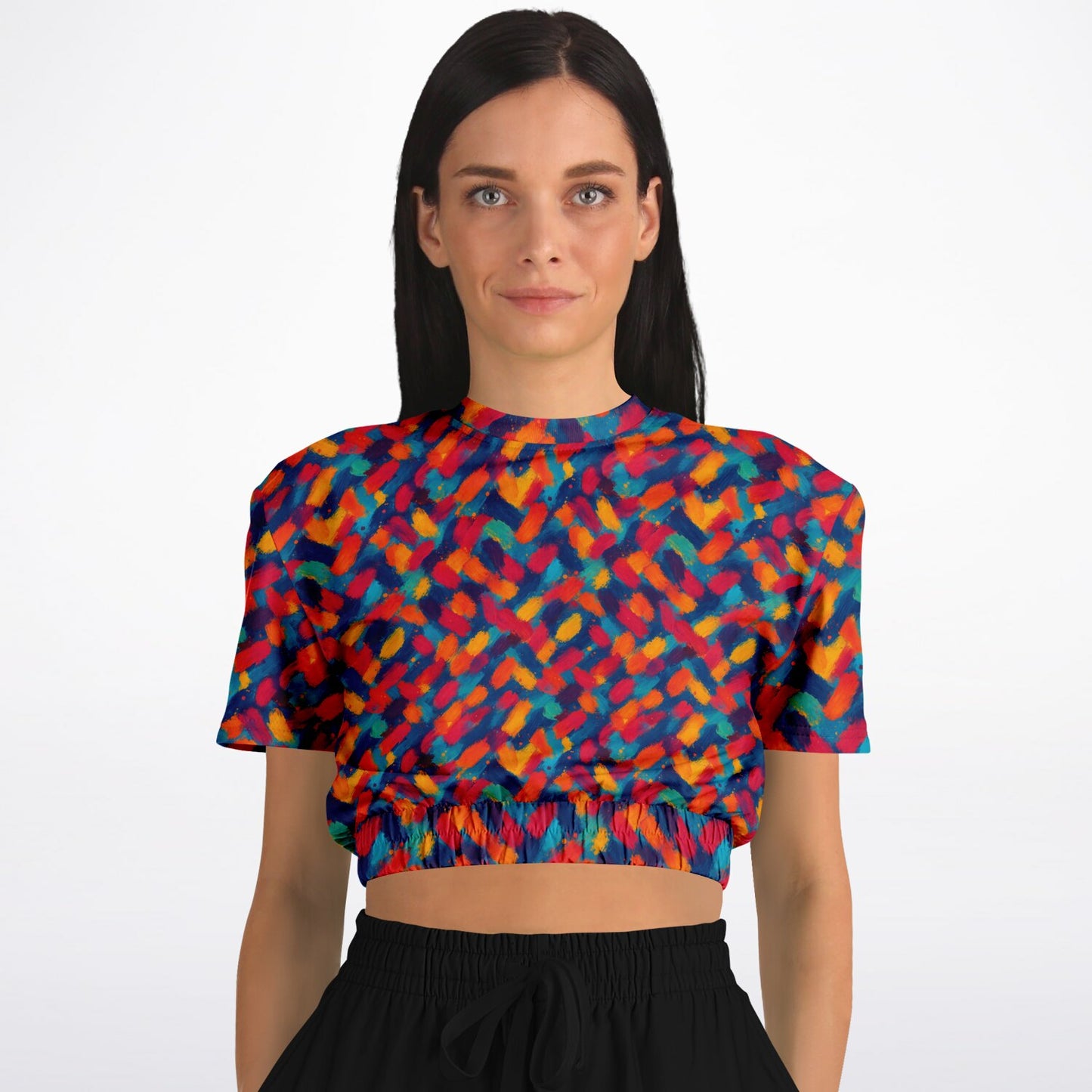 Fashion Cropped Short Sleeve Sweatshirt - AOP