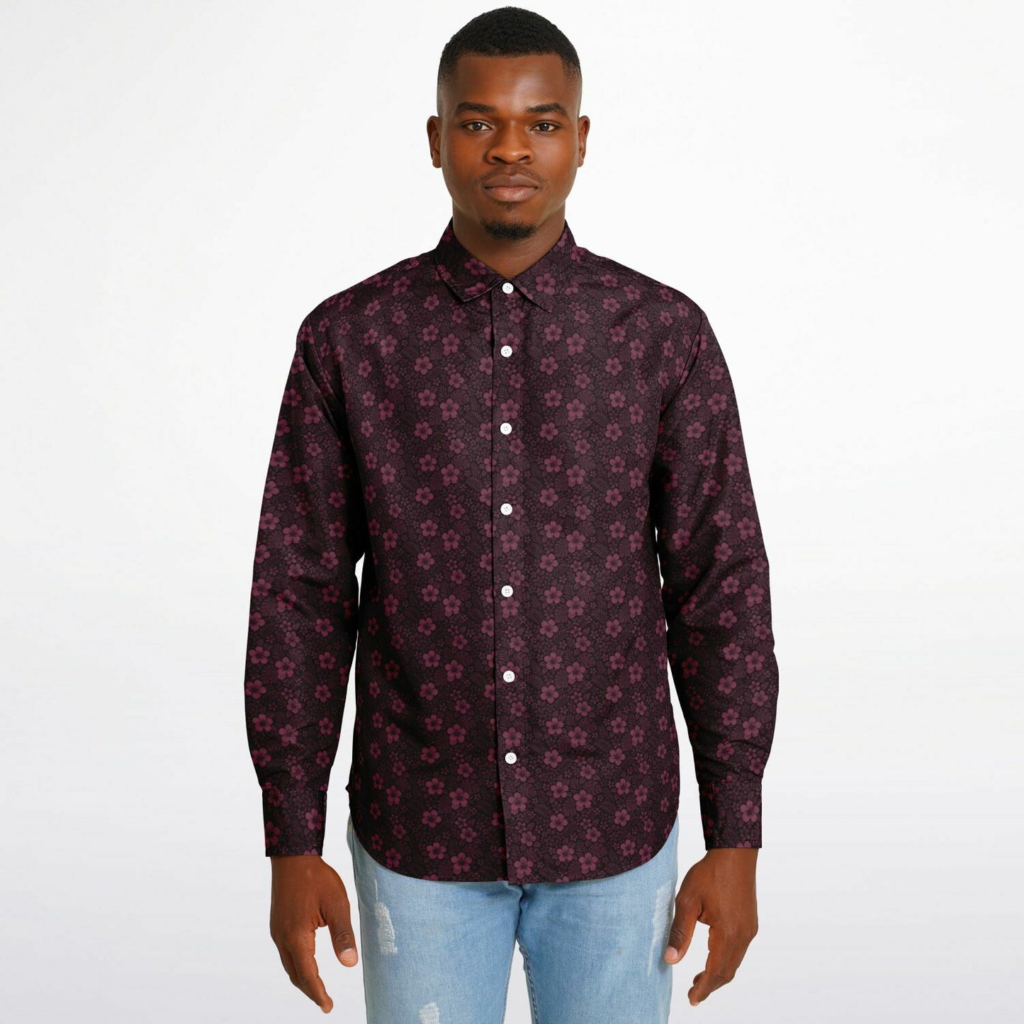 Long Sleeve Button Down Shirt - AOP