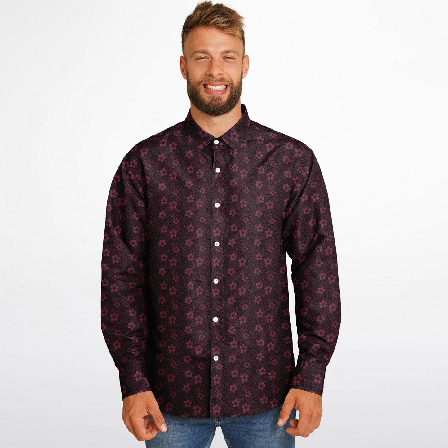 Long Sleeve Button Down Shirt - AOP