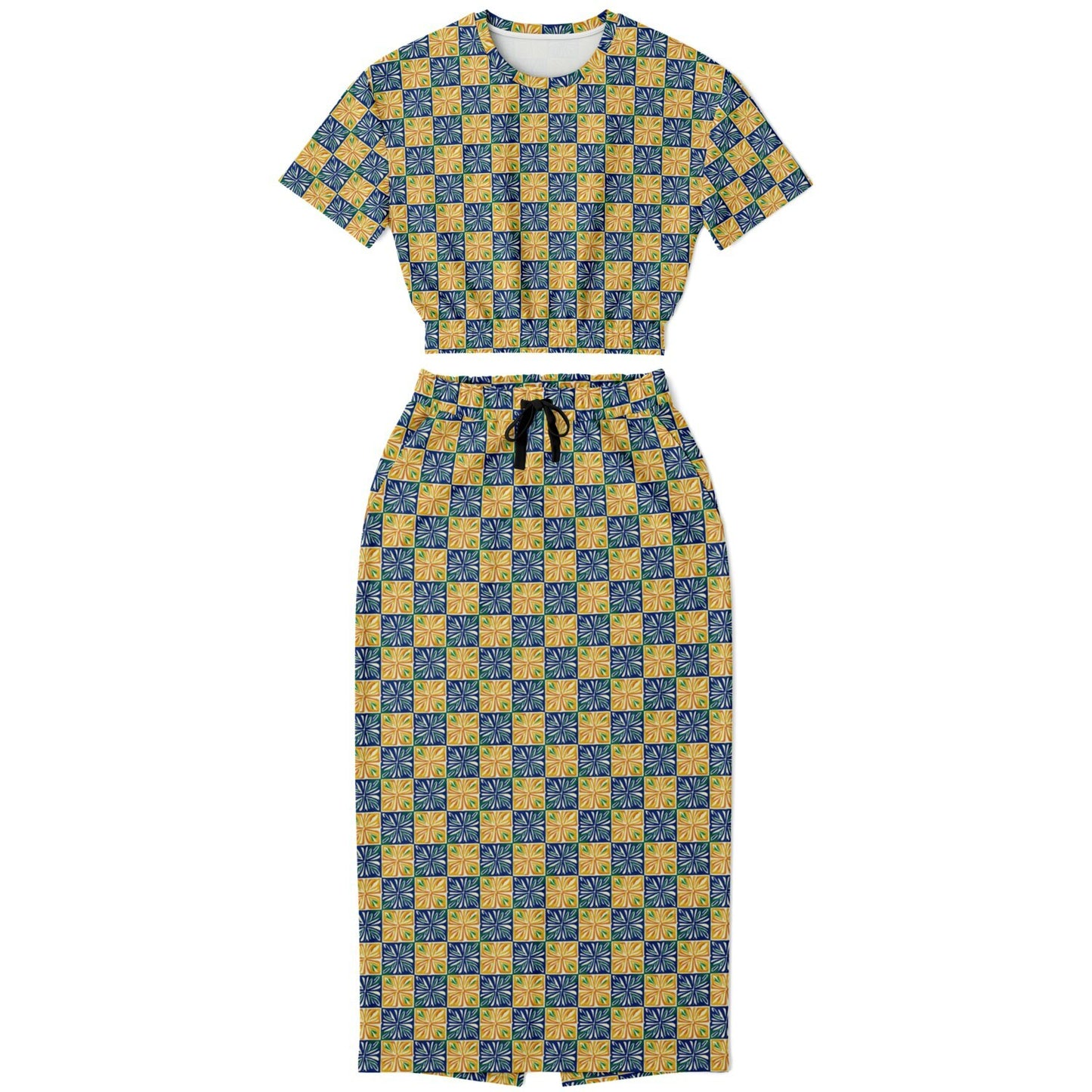 Athletic Cropped Short Sleeve Sweatshirt and Long Pocket Skirt Set – AOP