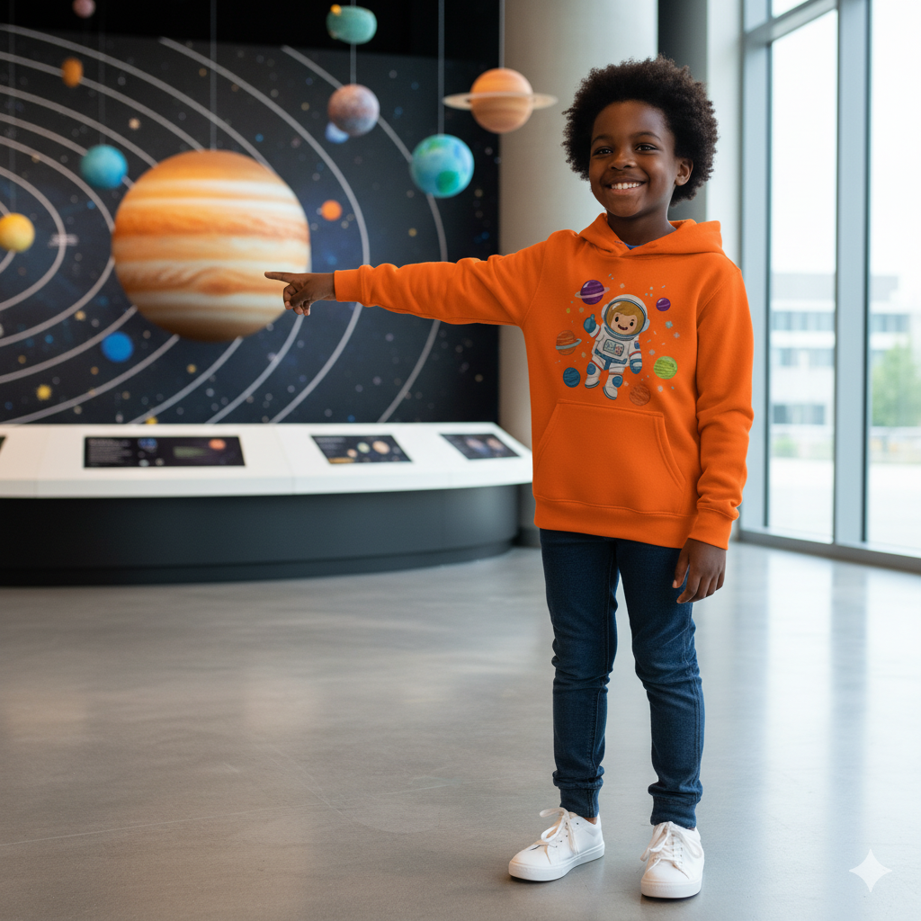 Space Explorer Kids Hoodie, Astronaut Design Sweatshirt, Outer Space Gift, Children's Birthday Present, Cute Hooded Sweatshirt