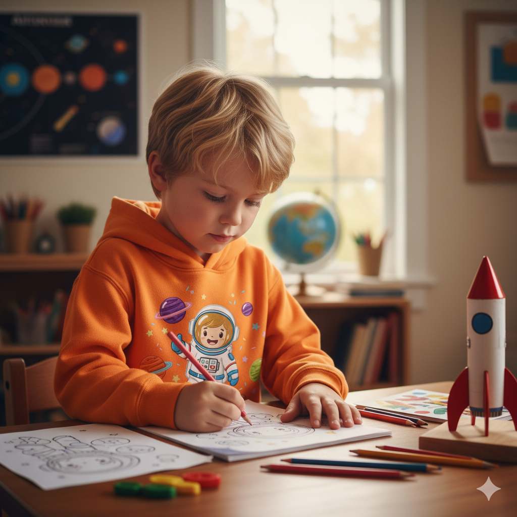 Space Explorer Kids Hoodie, Astronaut Design Sweatshirt, Outer Space Gift, Children's Birthday Present, Cute Hooded Sweatshirt