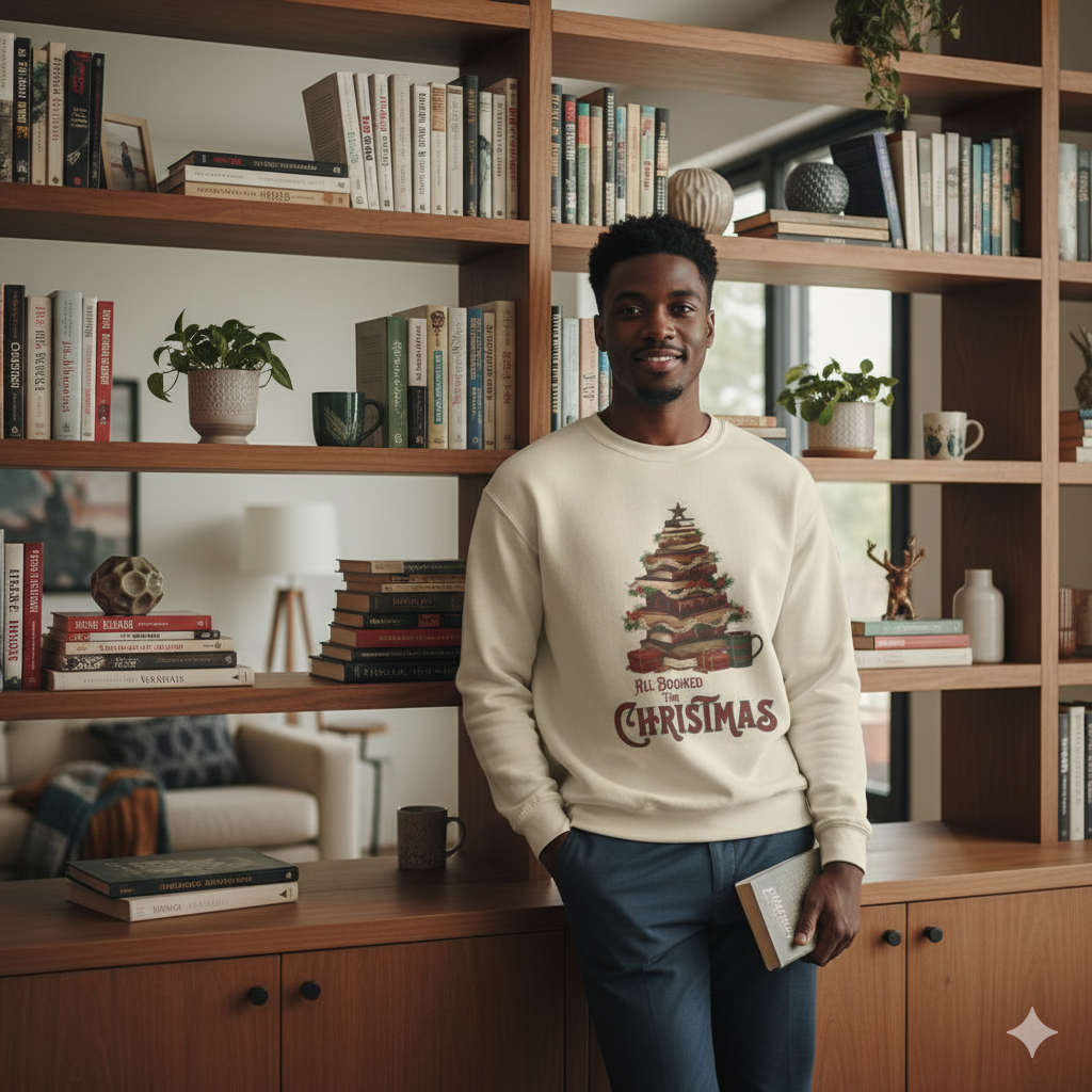 All Booked Christmas Sweatshirt, Cozy Holiday Wear, Gift for Book Lovers, Winter Apparel, Festive Crewneck