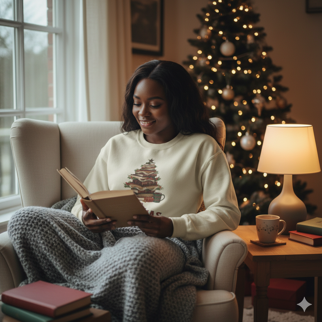 All Booked Christmas Sweatshirt, Cozy Holiday Wear, Gift for Book Lovers, Winter Apparel, Festive Crewneck