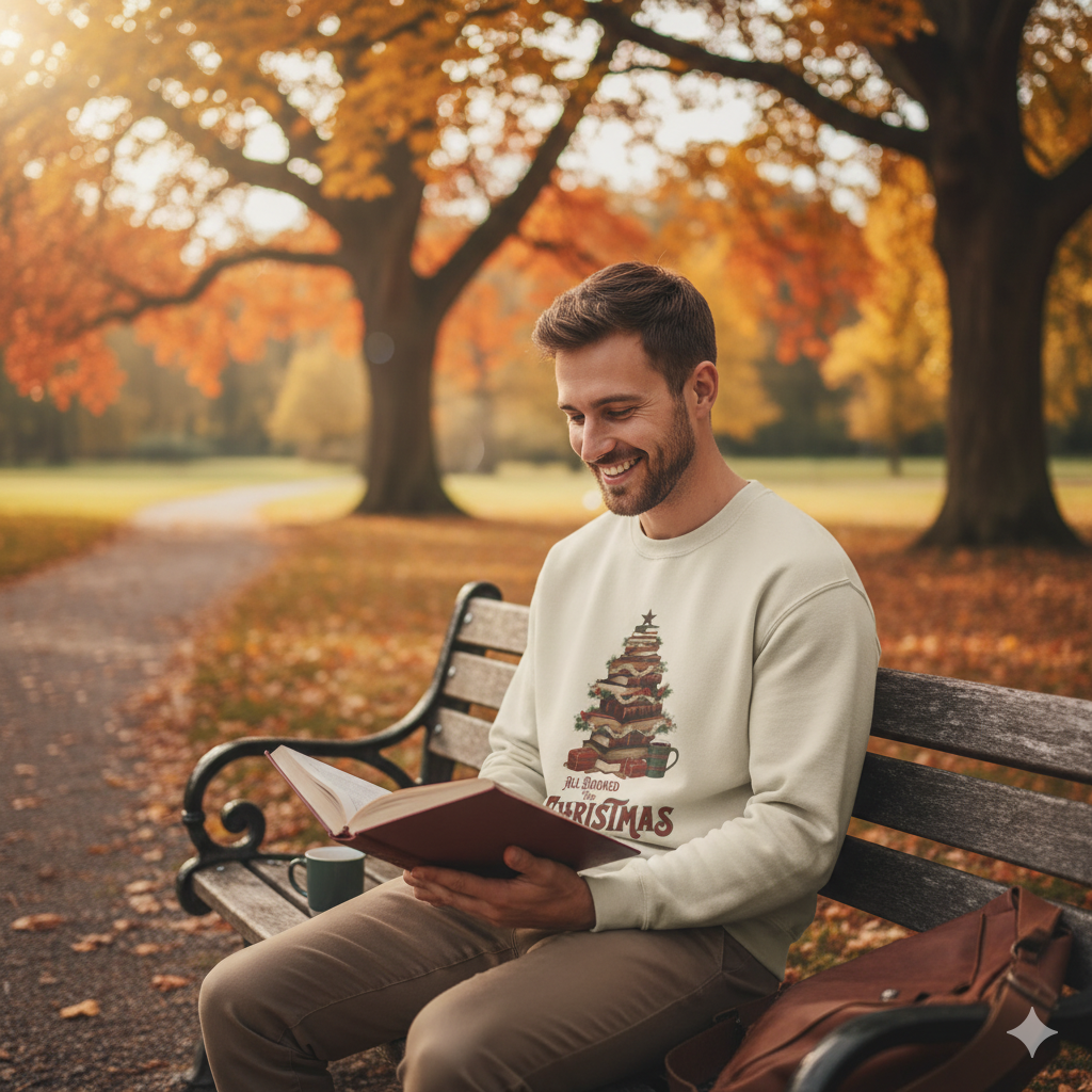 All Booked Christmas Sweatshirt, Cozy Holiday Wear, Gift for Book Lovers, Winter Apparel, Festive Crewneck