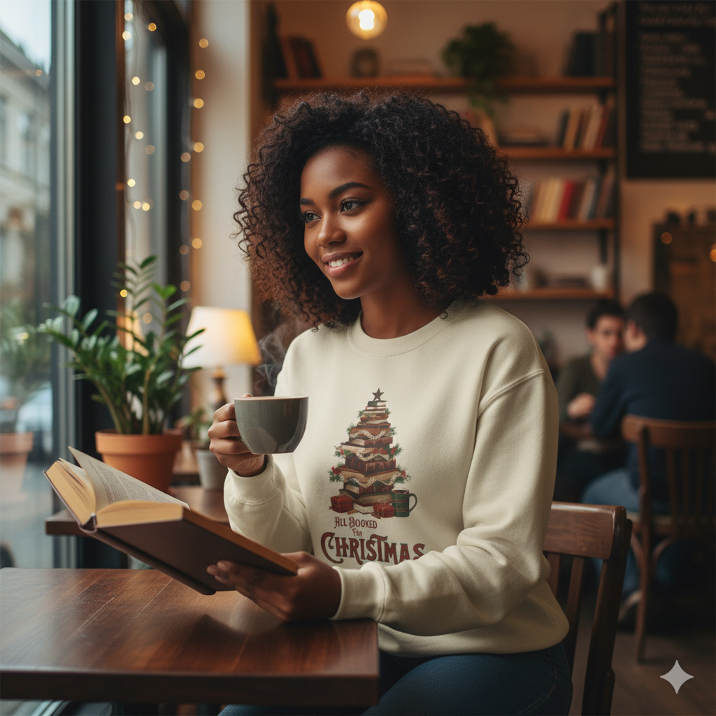 All Booked Christmas Sweatshirt, Cozy Holiday Wear, Gift for Book Lovers, Winter Apparel, Festive Crewneck