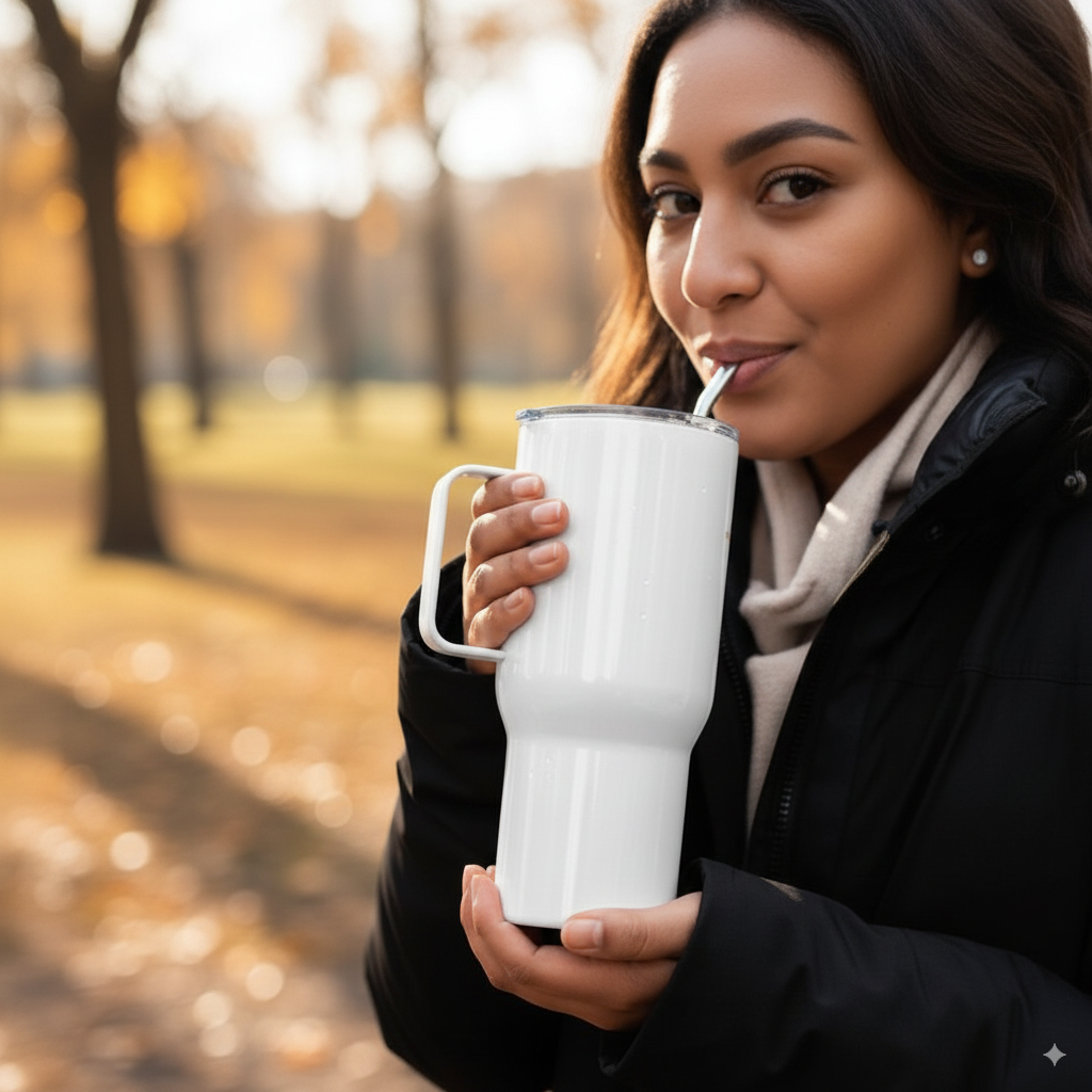 Travel mug with a handle